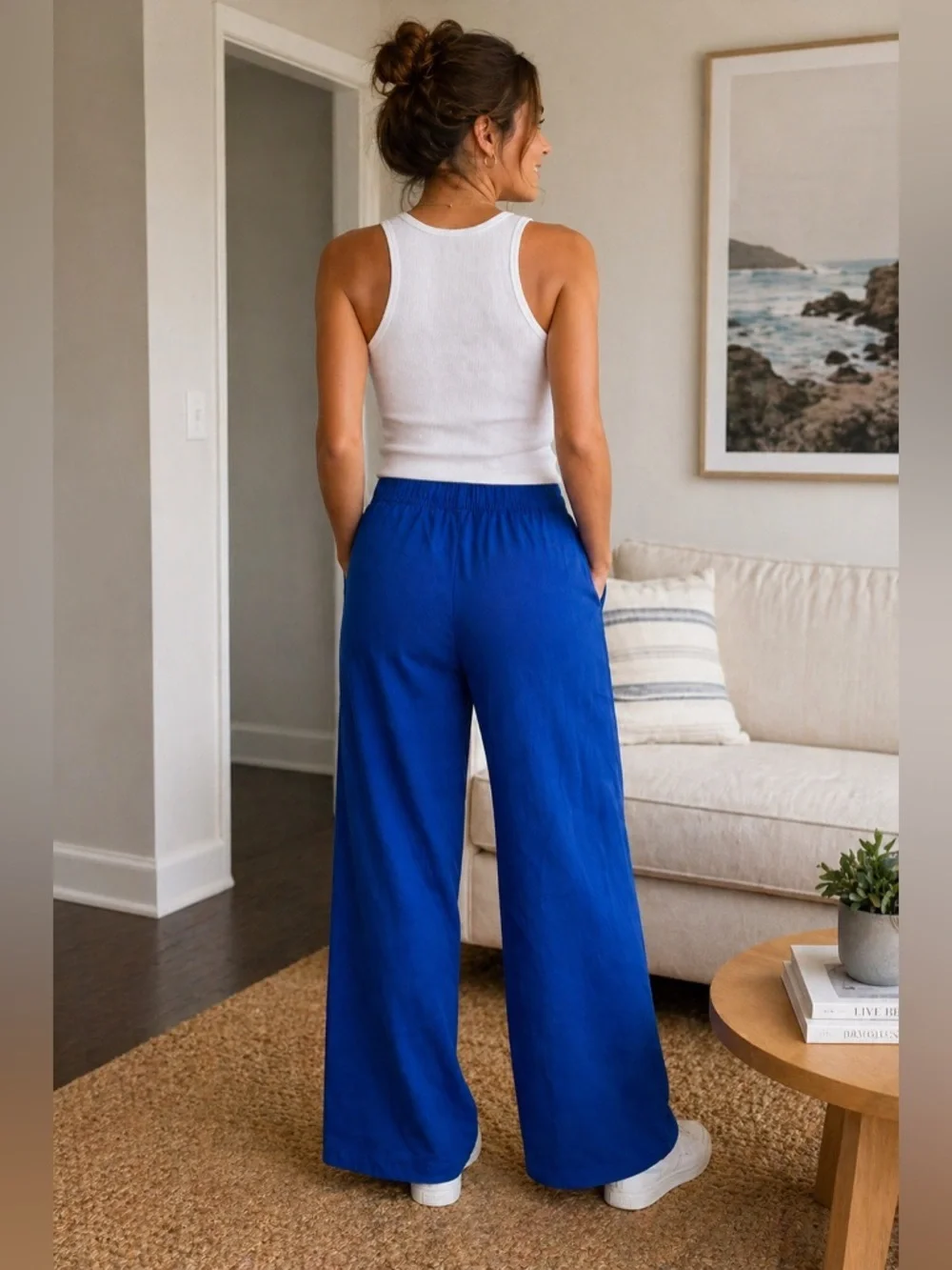 J.Crew Blue Wide Leg Pull-On Pants Size 8 Elastic Waist Casual 25359